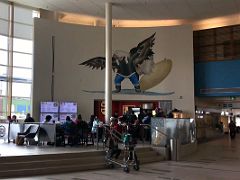03A The Rotunda Has Four Large Paintings Including Flowing (Flying) by Andrew Qappik 1998 At Iqaluit Airport Baffin Island Nunavut Canada
